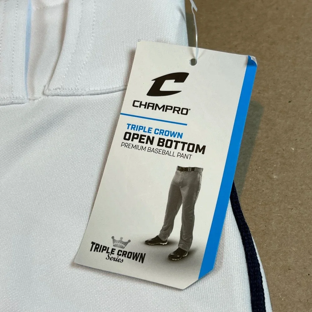 Champro Triple Crown Open Bottom Baseball Pants White‎ Navy BP91U Mens Small NEW